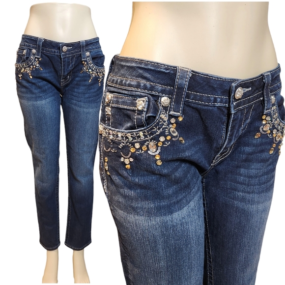 Missme size 31 embelished blue jeans rhinestones signature ankle skinny - Picture 1 of 9